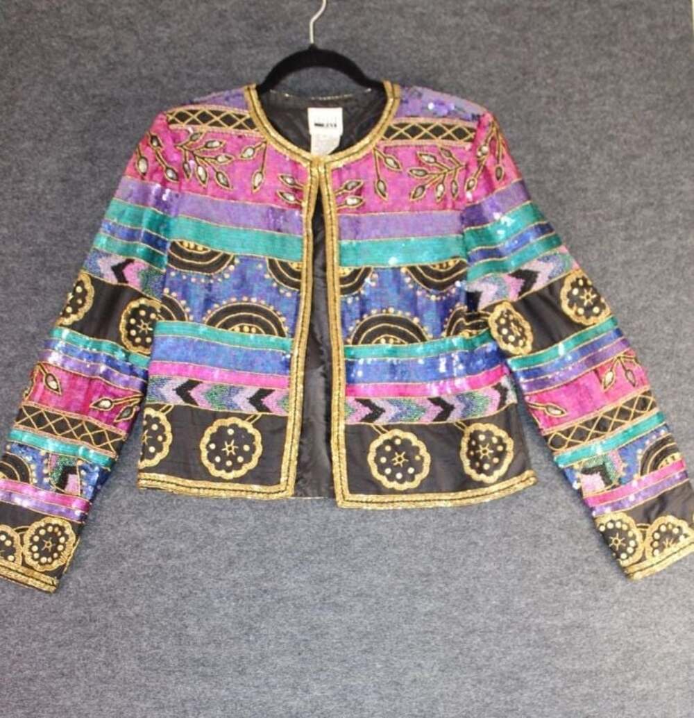 Leslie Fay Evenings Vintage Sequin and Beaded Floral Evening Blazer Jacket